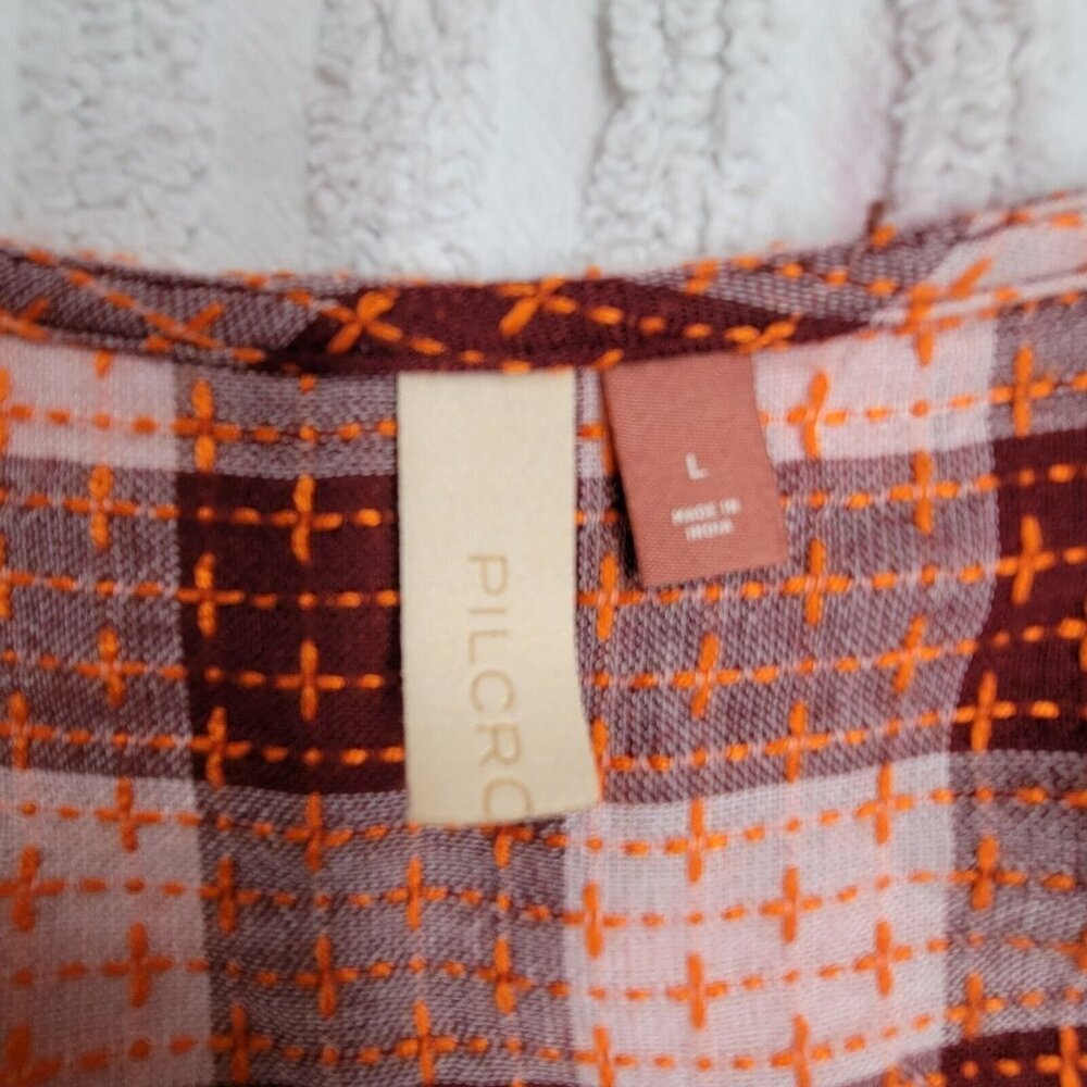 Anthropologie Pilcro Women Red Plaid V-Neck Blouse Large Ruched Waist Wool Blend - Picture 3 of 9